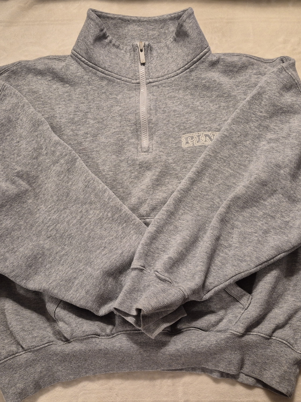 PINK Victoria's Secret Light Heather Gray Quarter-Zip Pullover